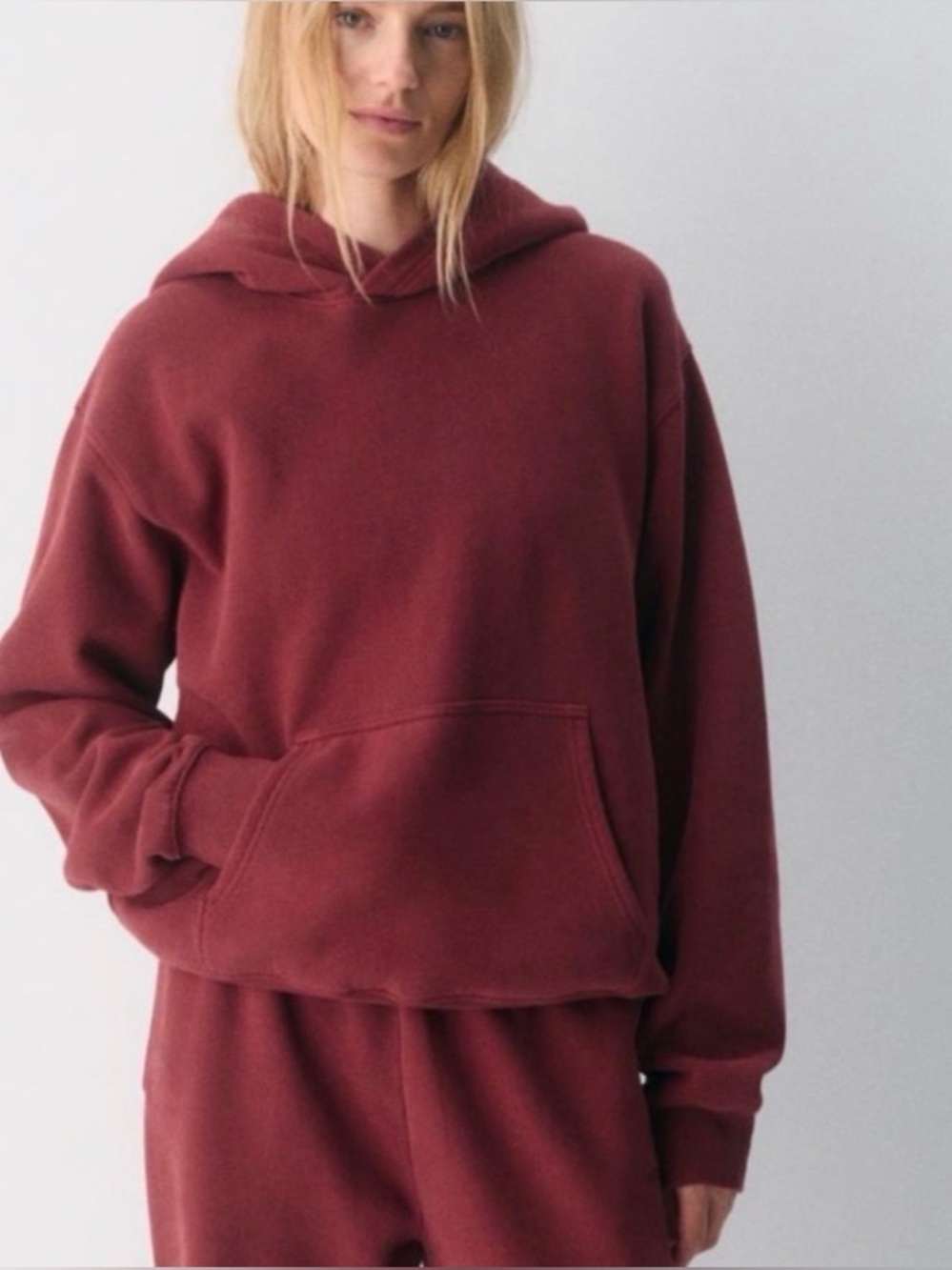 TNA Aritzia Cozy Fleece Hoodie Women’s in Brown/Maroon color